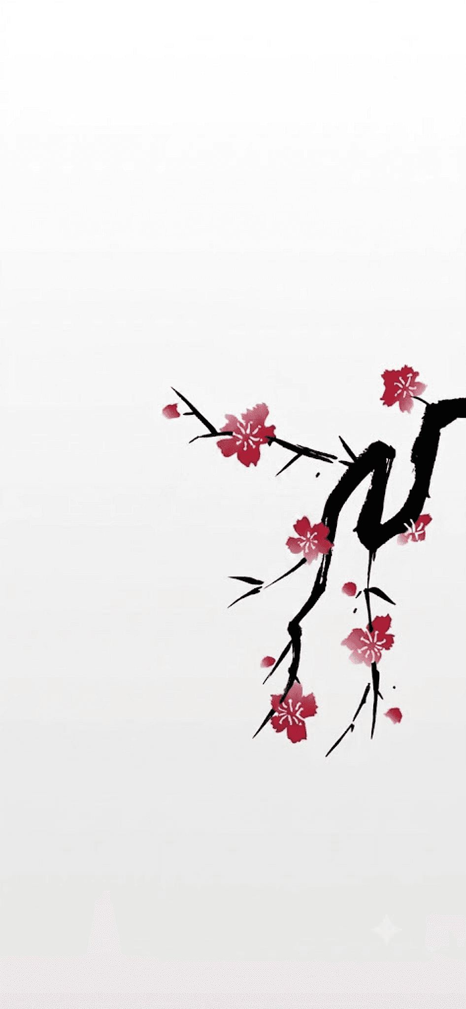 Cherry blossom branch in sumi-e ink